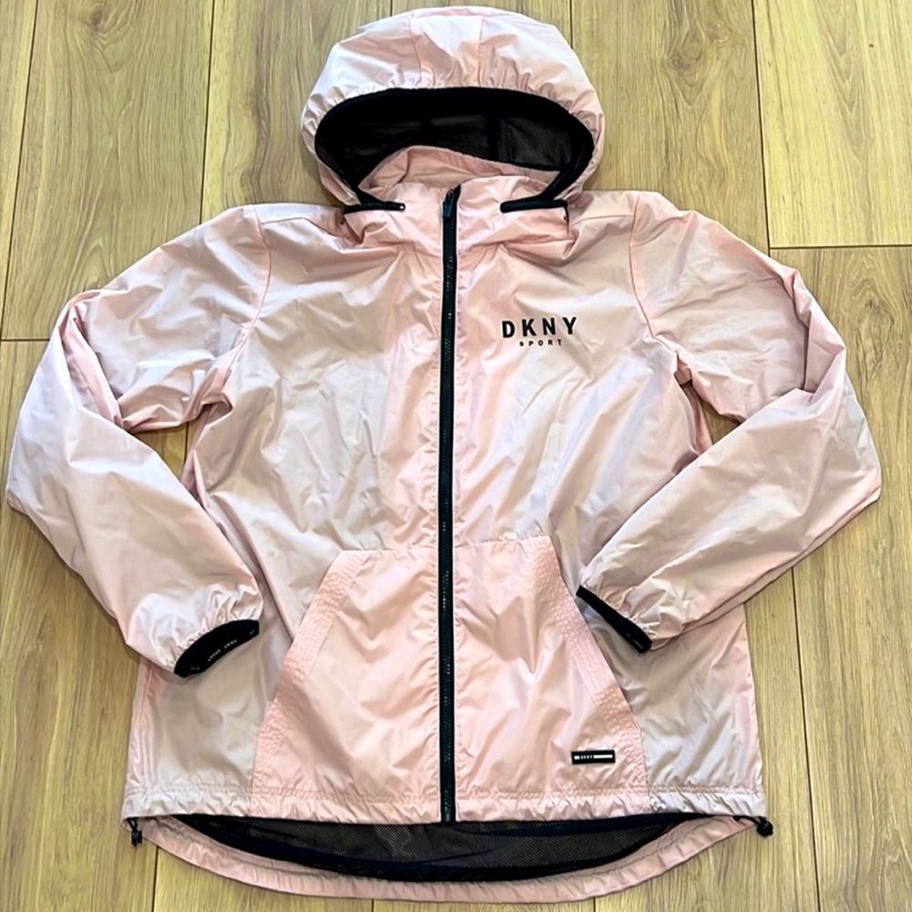 DKNY Sport Pink Windbreaker Lighteeight Jacket with Hidden Hood